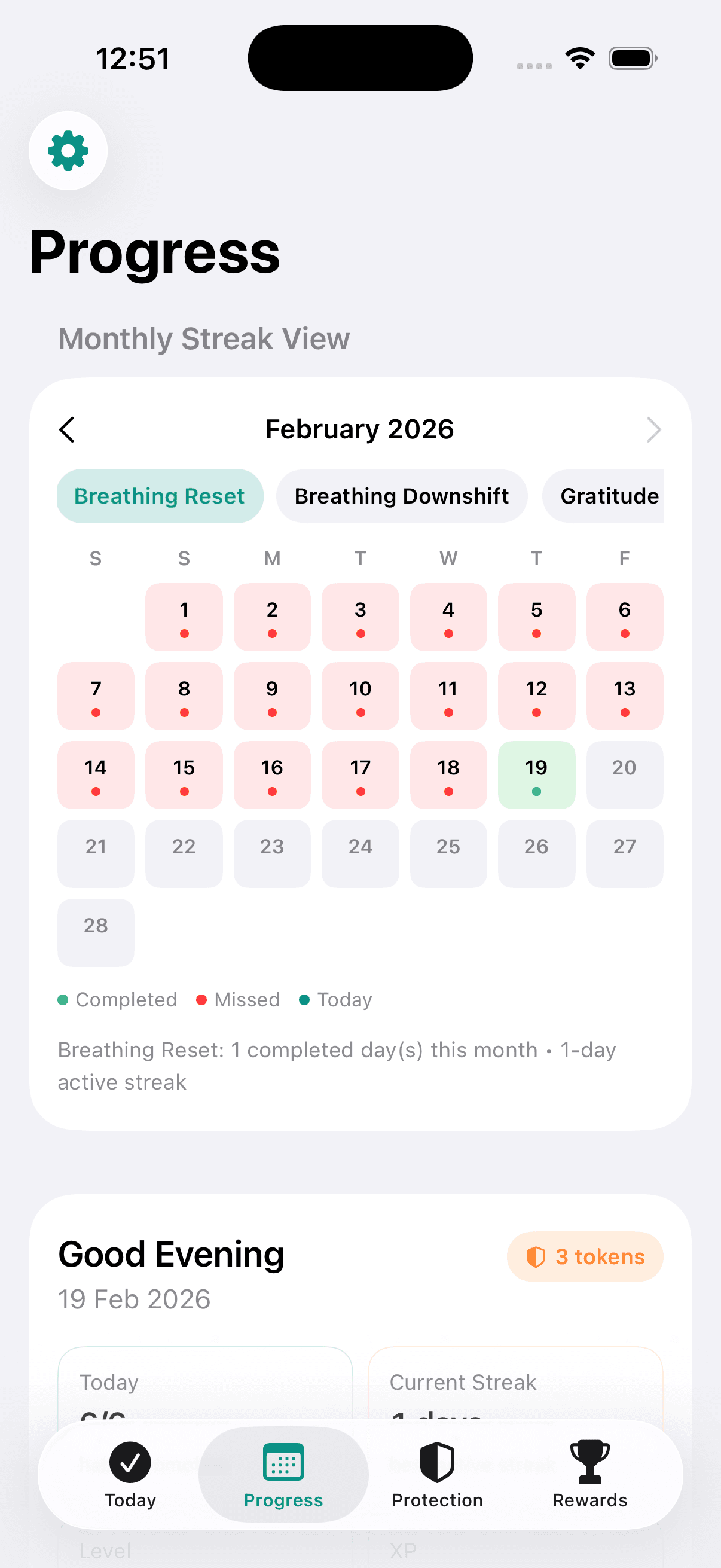Progress and achievements screen