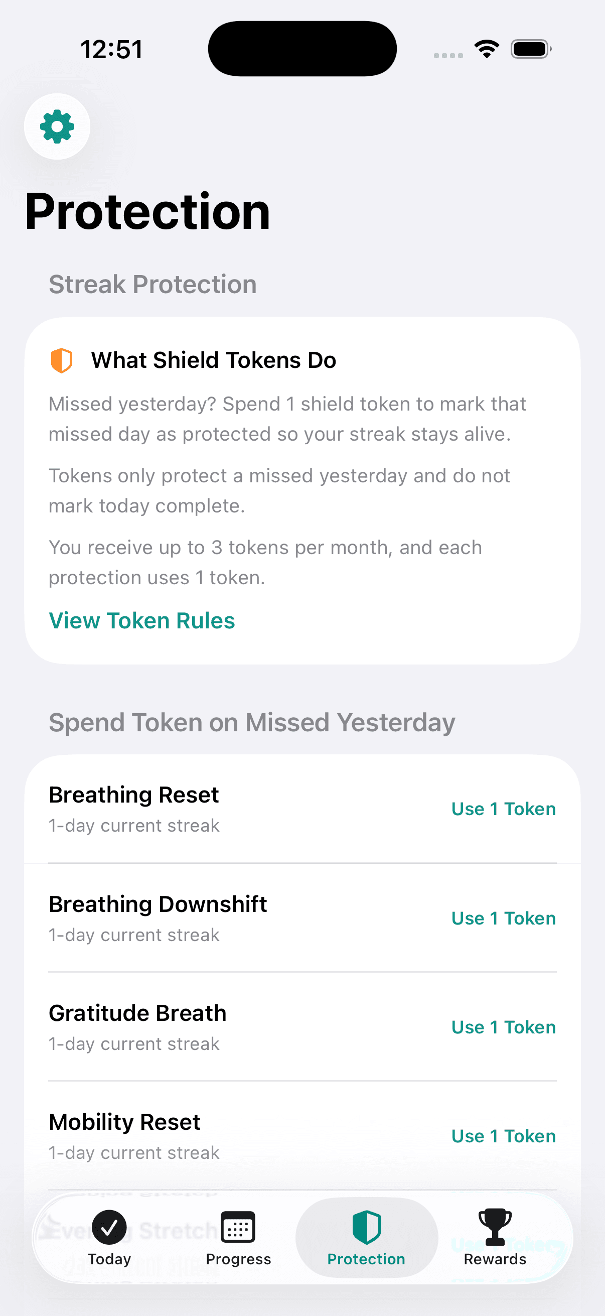 Streak protection with Shield Tokens